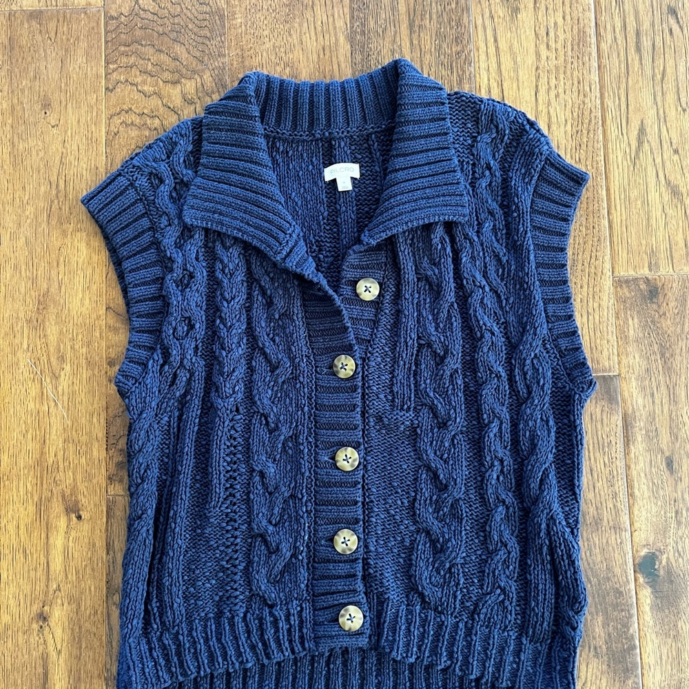Anthropologie Pilcro Navy Cable Knit Sleeveless Sweater, Size M